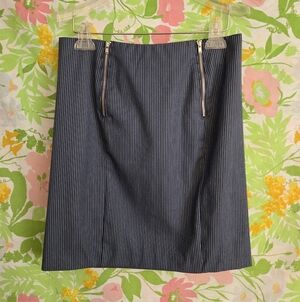 Vtg Double Zipper Pinstripe Pencil Skirt